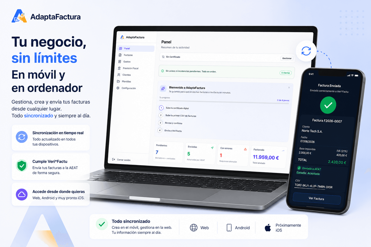 AdaptaFactura en Smartphone Android y Ordenador Web